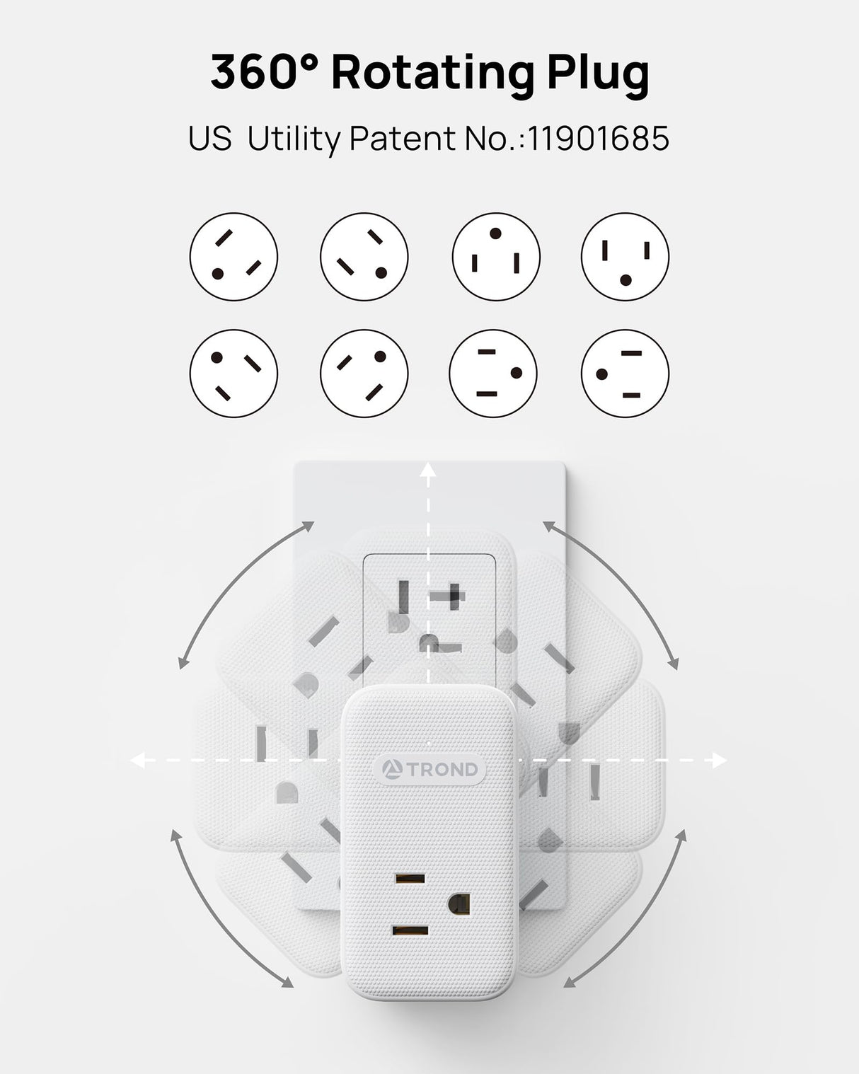 TROND Outlet Extender with 2 PD 20W USB C Charger, 3 AC Multi Plug Outlet Splitter with 360 Rotating Plug, USB Wall Socket Adapter, A Small Charging Station for Kitchen Bathroom Cruise Essentials