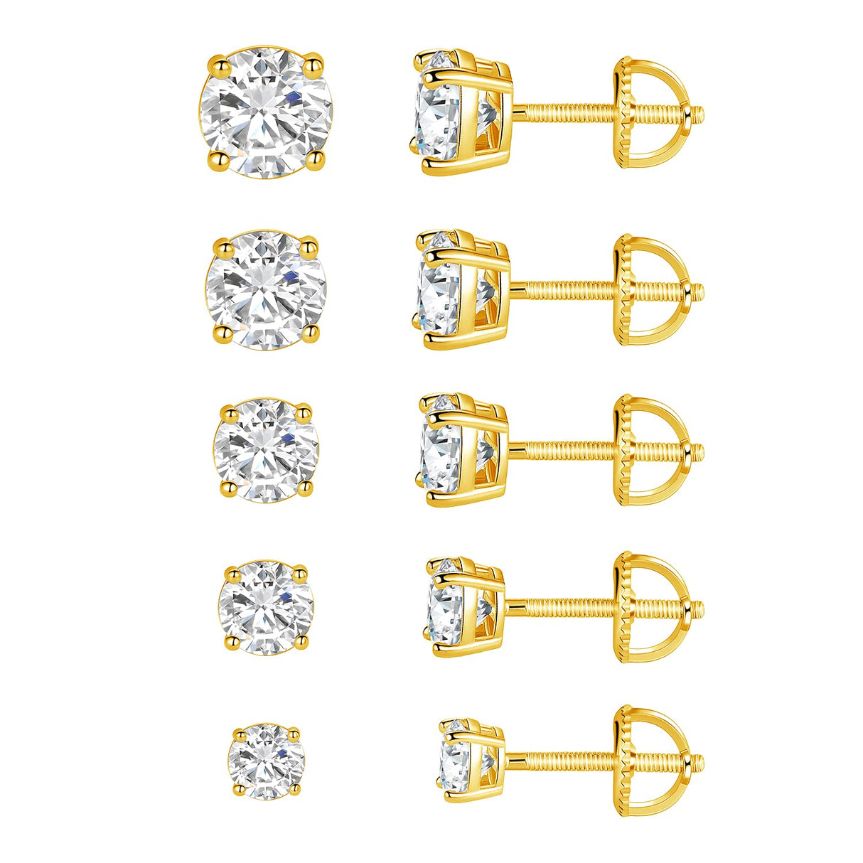 MDFUN Screw Back Stud Earrings for Women Men, 5 Pairs 3-7MM