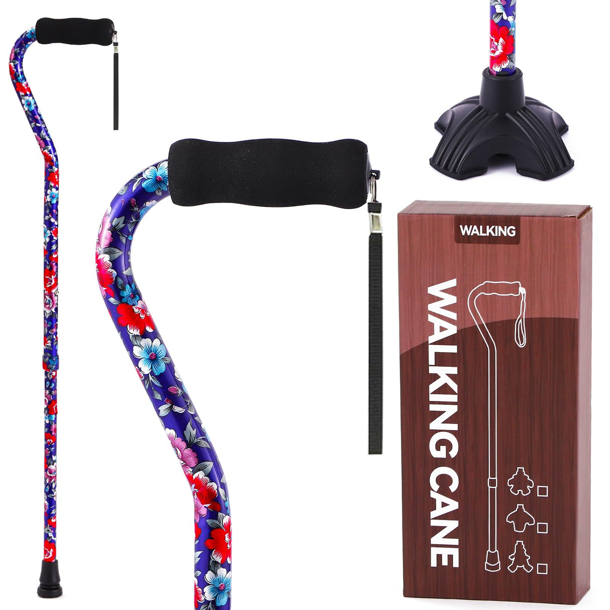 LIXIANG Adjustable Walking Stick for Men and Women, Folding Cane, Soft Sponge Offset Handle, Light Weight, Suitable for Arthritis Patients, Elderly and Disabled Ladies Canes for Walking