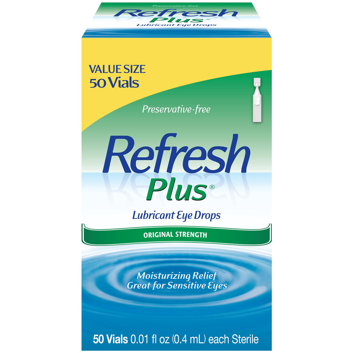Refresh Plus Lubricant Eye Drops, Preservative-Free, 0.01 Fl Oz Single-Use Containers, 50 Count, Packaging May Vary