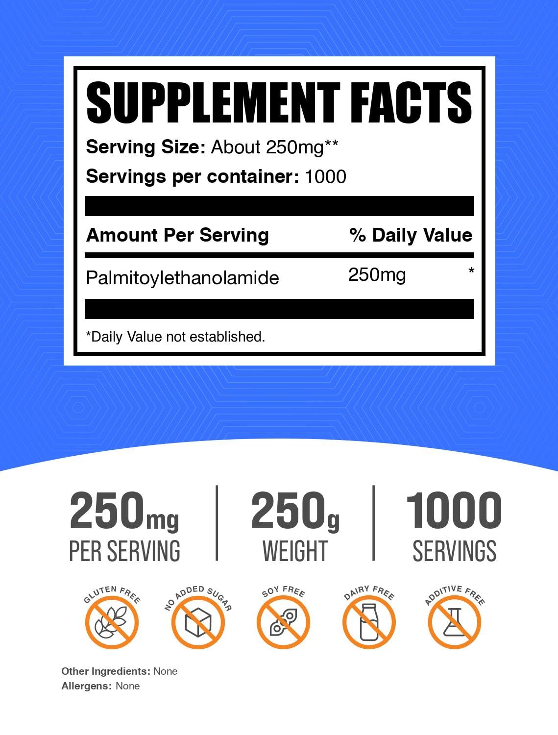 BulkSupplements.com Palmitoylethanolamide Powder - Pea Supplement, Palmitoylethanolamide 250mg - Immmune Support, Gluten Free, 250mg per Serving, 250g (8.8 oz) (Pack of 1)