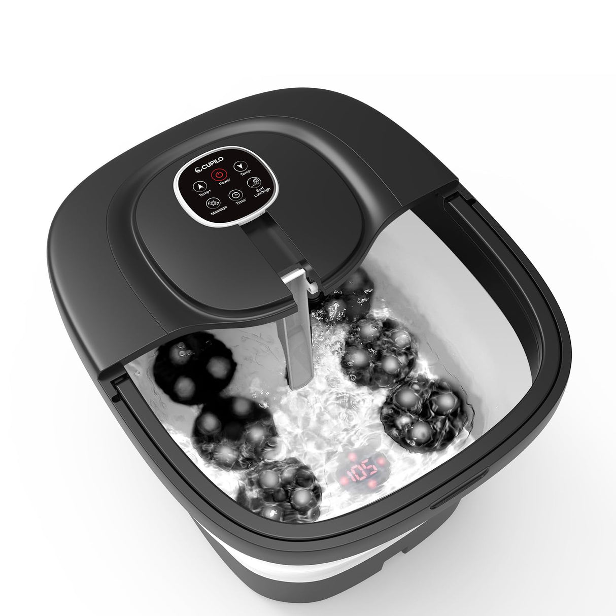 CuPiLo Foot Spa Bath Massager, 2025 Upgraded Foot Bath with Circulation Heat, Motorized Shiatsu Massage Balls, Pedicure Soaking Tub with Waves, Remote, Handle, Feet Stress Relief, Gifts