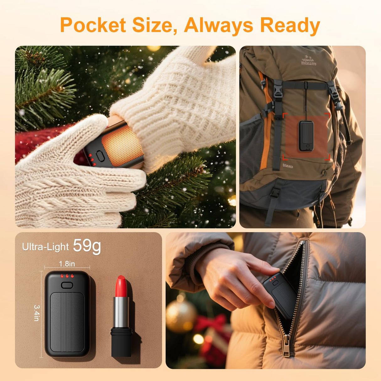 Hand Warmers, 2 Pack 6000mAh Rechargeable Hand Warmer, Pocket Heating Electric Hot Hands Handwarmers, Camping Hunting Gear, Gifts for Women, Men, Christmas, Golf, Portable Outdoor Heater (Black)