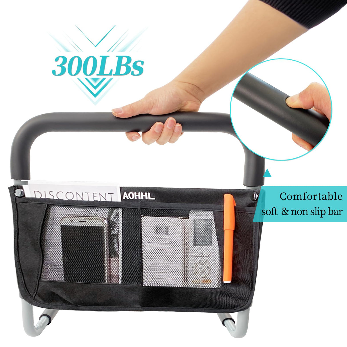 Bed Rails for Elderly Adults Safety with Adjustable Heights Storage Pocket Assist Support Side Railings for Seniors Citizens Slides Under Mattressbed Cane Bed Guard Bed Handles Bars (Grey)