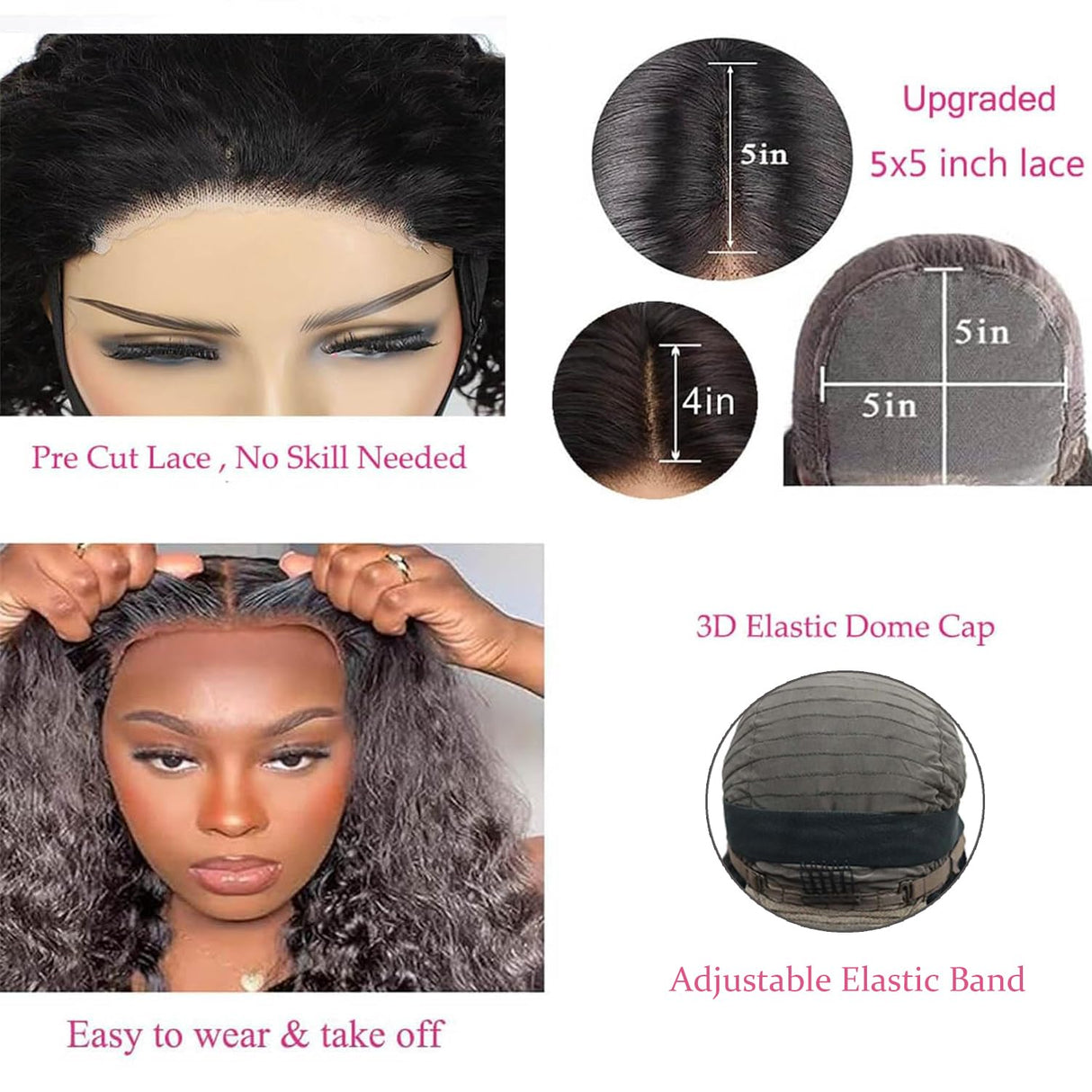 Bugtum Glueless Wigs Human Hair Pre Plucked Pre Cut 5x5 Hd Lace Closure Wear and Go Deep Wave Curly Lace Front Wigs for Black Women Wet and Wavy Natural Hairline (22 Inch)