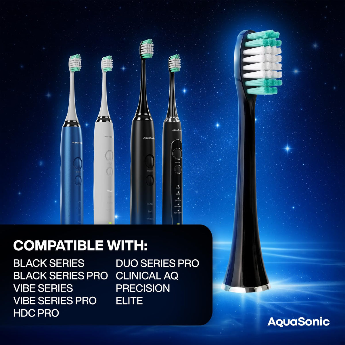 AquaSonic Genuine Standard Replacement Brush Heads, Black, 8 Pack
