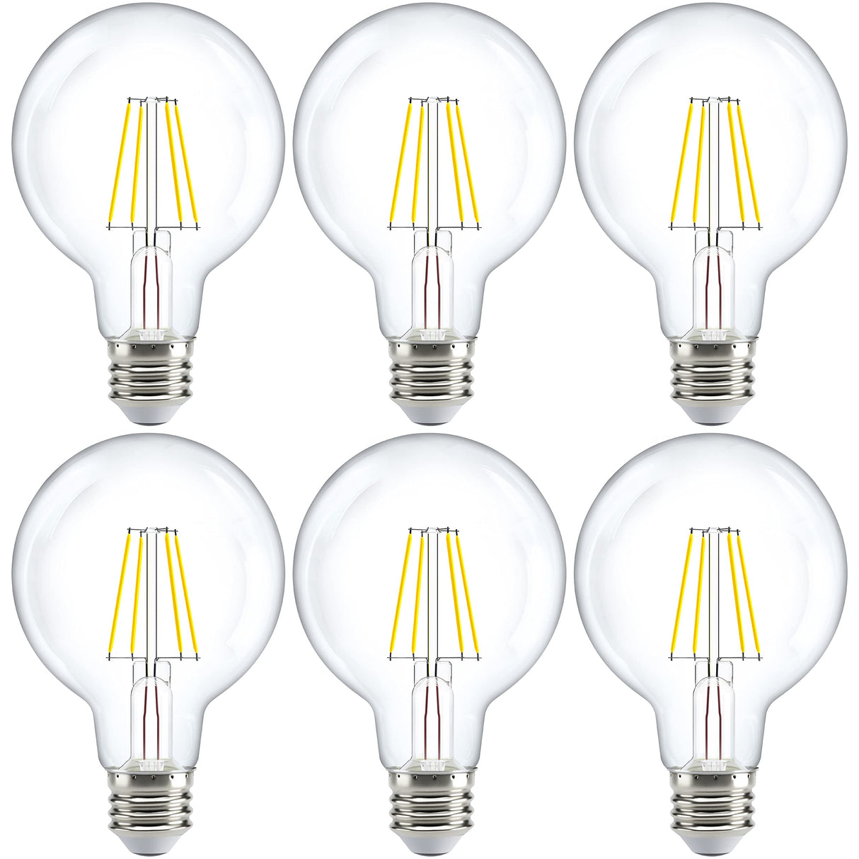 Sunco 6 Pack G25 Globe Light Bulbs LED Edison Vanity Light Bulbs, CRI90, 3000K Warm White, Dimmable, 5W=60W, Clear Vintage Filament Globe, 500 Lumens, E26 Base, Indoor Outdoor, UL