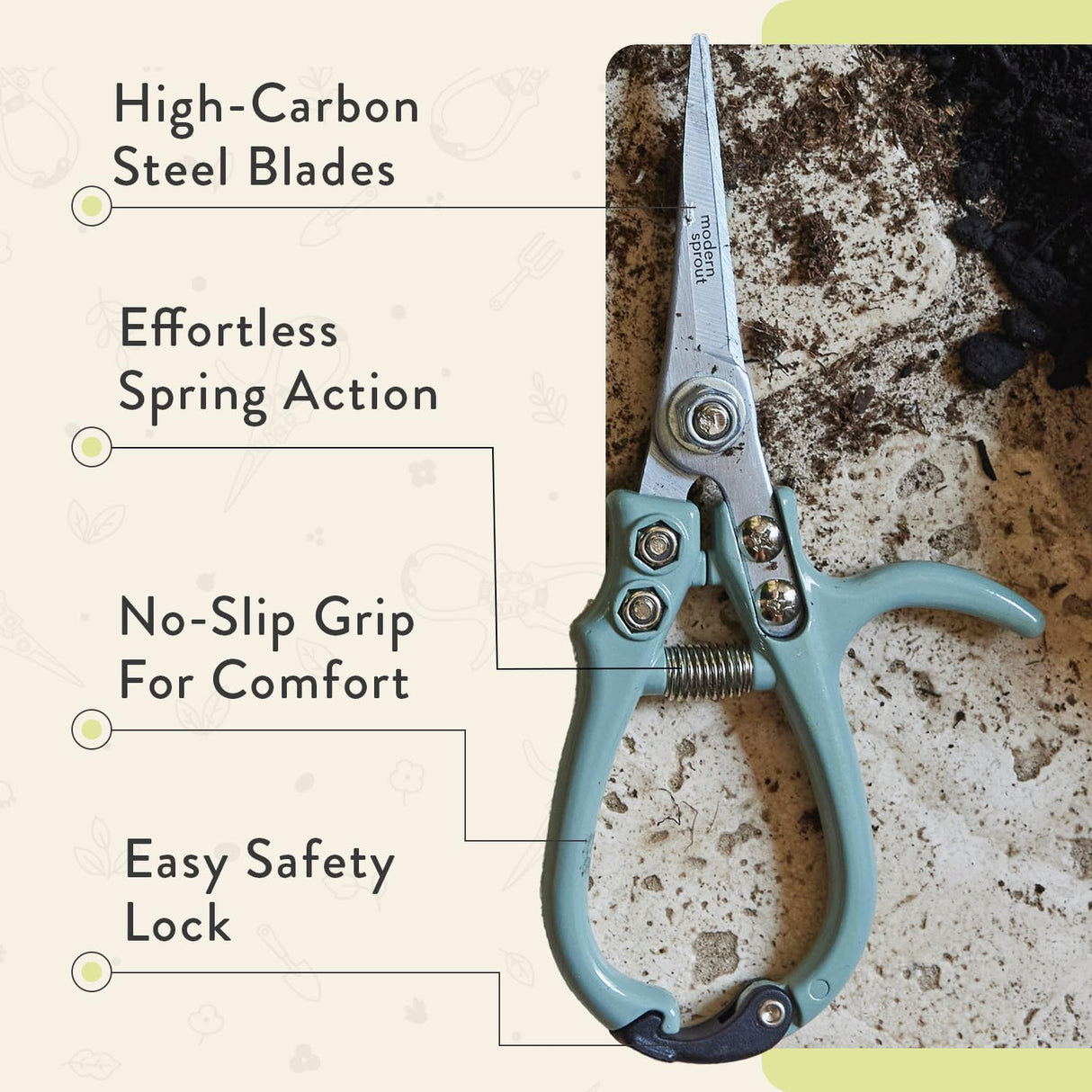 Modern Sprout Pruning Shears- Garden Snips-Herb Scissors- Chartreuse 1-Pack