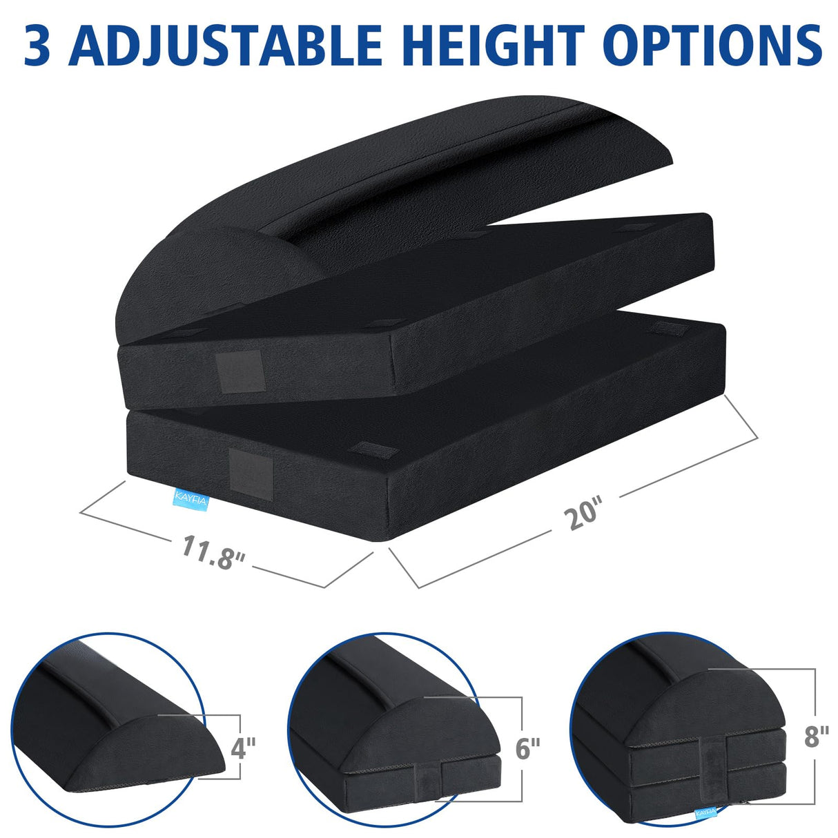 KAYFIA Foot Rest for Under Desk at Work XXL(20in) with 3 Adjustable Heights,Foot Stool with Supportive Gel Foam, Warmer Feet Pocket Footrest for Office Gaming Chair, for Leg Support -Black