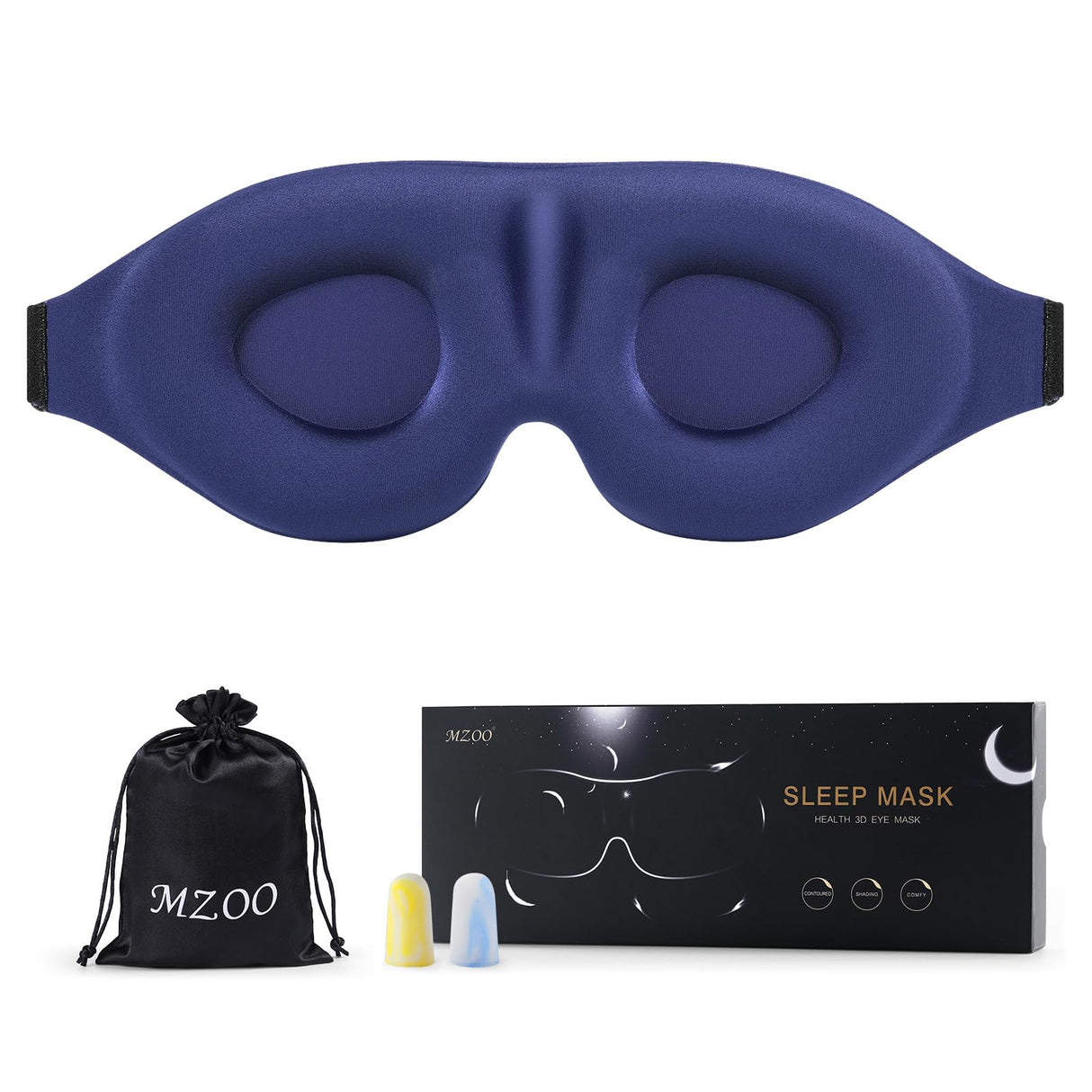 MZOO Sleep Eye Mask for Side Sleeper Men Women, Zero Eye Pressure 3D Sleeping Mask, Light Blocking Patented Design Night Blindfold, Soft Eye Shade Cover for Travel, Blue