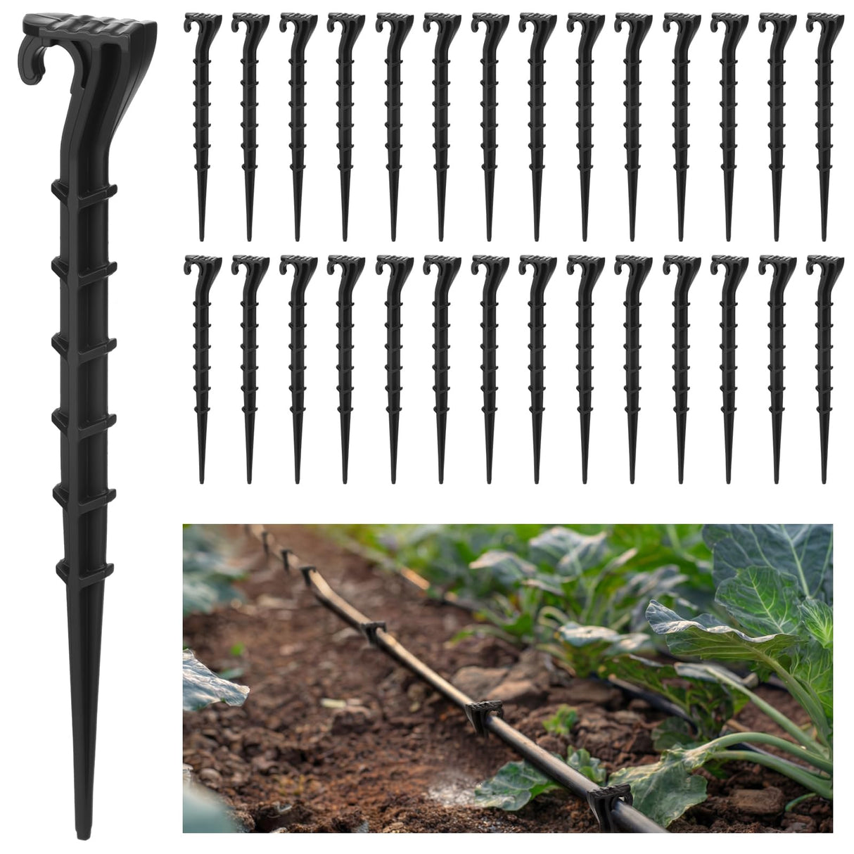 Glooglitter 120 Pack 1/4 Inch Irrigation Tubing Hold Down Plastic Anchor Stakes Drip Irrigation Support Stakes Ground Garden Hose for Garden Greenhouse Sprinkler Landscaping