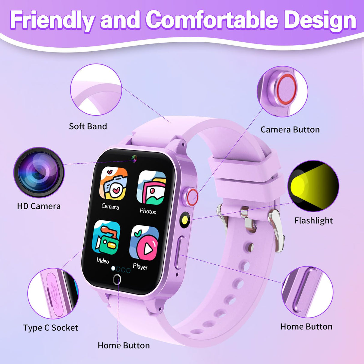 Vakzovy Kids Smart Watch Girls Gift for Girls Age 6-12, HD Touchscreen Kids Watch with 26 Games Camera Video Music Player Pedometer Educational Toys Christmas Birthday Gifts 5 6 7 8 9 10 Year Old
