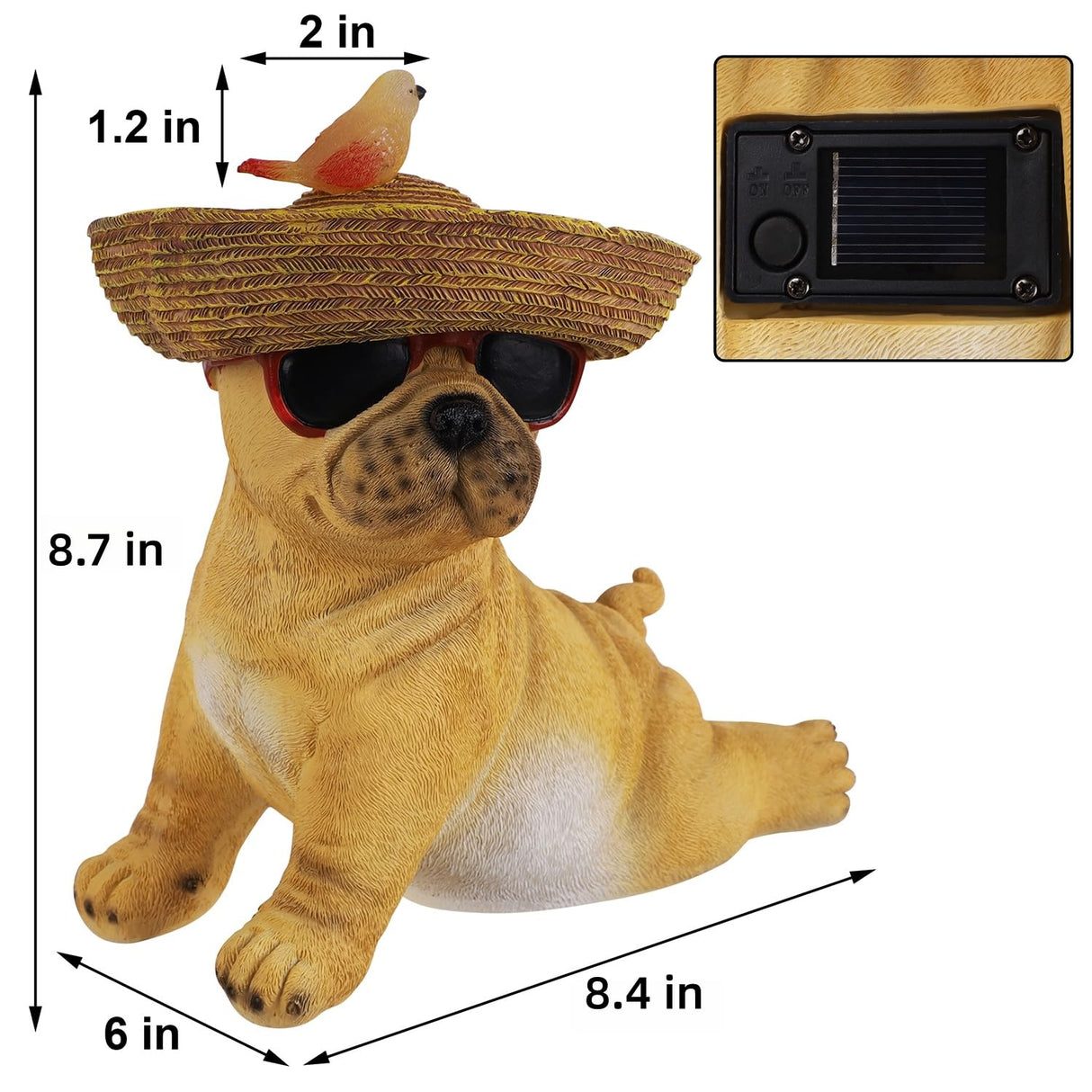 Glintoper Solar Garden Statue Dog Figurine, 8.7" Outdoor Resin Puppy Whimsical Lawn Porch Yard Art, Birthday Mothers Day Ideal Gifts, Lighted Shar Pei Ornaments for Patio Pathway Yard Decoration 