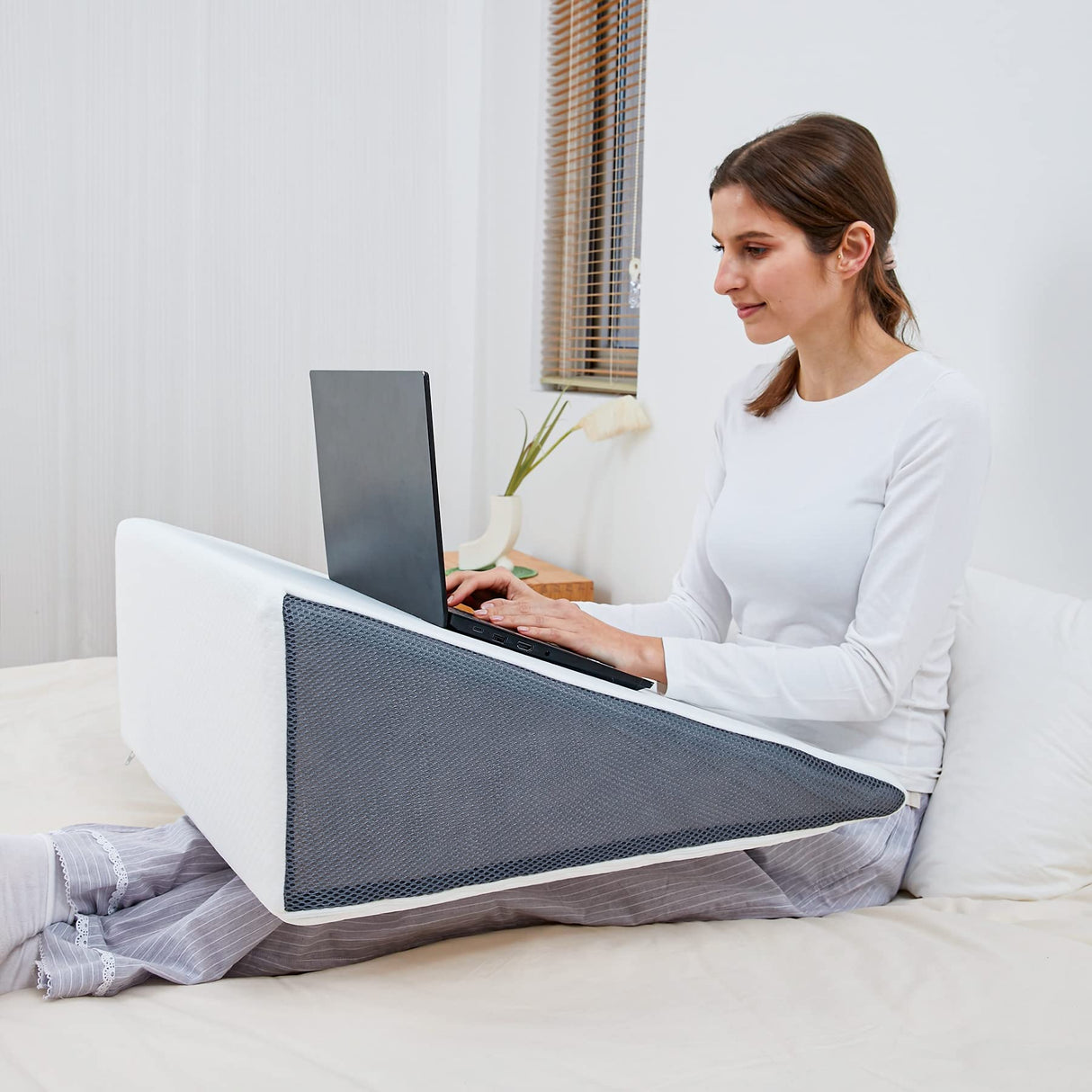 Touchutopia Bed Wedge Pillow for Sleeping, 12" 24" 24" Triangle Cooling Memory Foam Top, Elevated Support Wedge Pillow - Removable Washable Cover