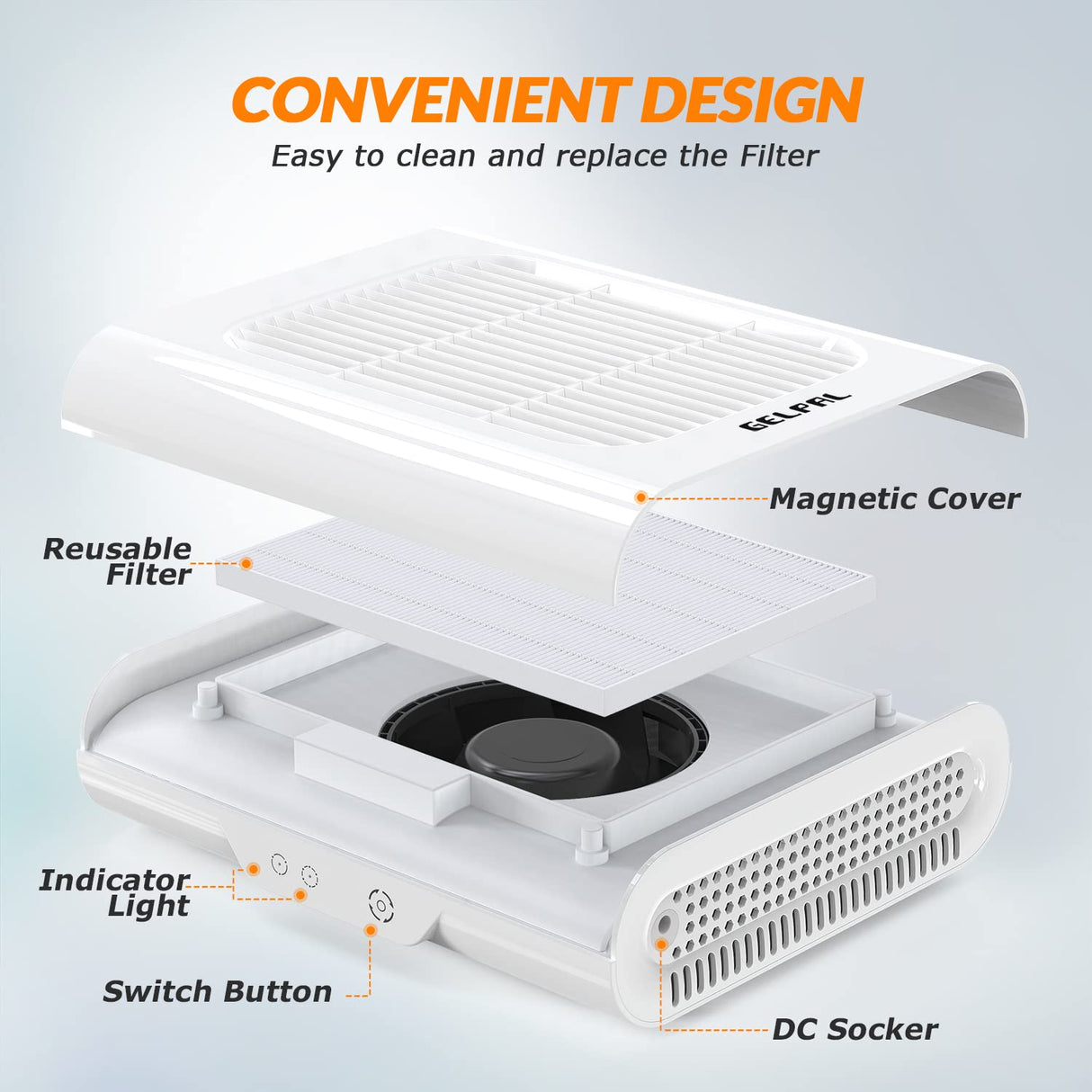 Gelpal Professional Nail Dust Collector, Adjustable Nail Dust Collector for Acrylic Nails , Electric Nail Vacuum Fan, Low Noise, Dust Collector for Nail Polishing &Salon.White.