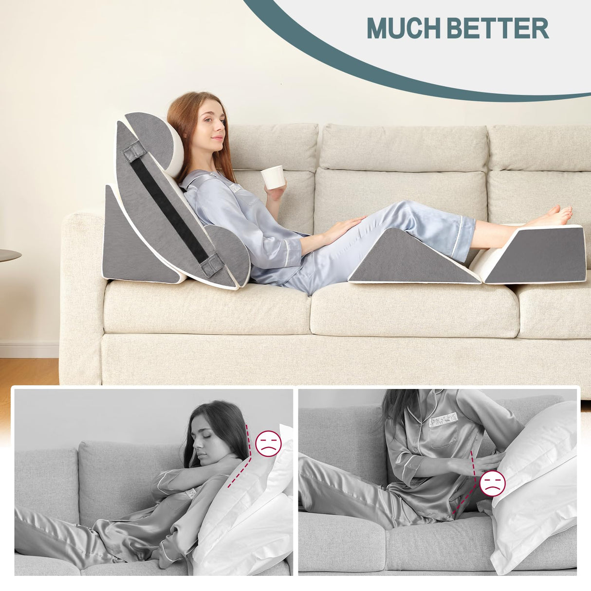 6pcs Orthopedic Bed Wedge Pillow Set for Sleeping, Post Surgery Foam for Body, Back and Leg Pain Relief Comfortable & Adjustable Support Pillows-Anti Snoring, Heartburn, Acid Reflux & GERD Sleeping