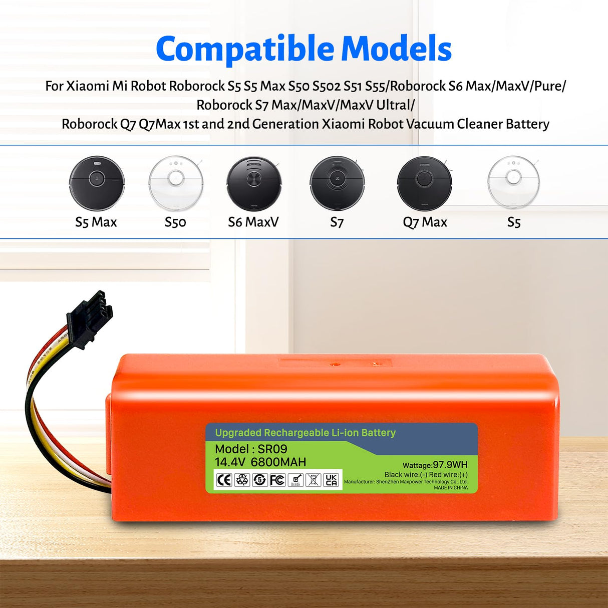 TQTHL Battery for Xiaomi Roborock S5, S5 Max, S50, S6, S6 MaxV, S7, Q7 Max V Ultra Pure, Q5 Q5 Max Q5 Pro, Brr-2p4s-5200s, Mijia 1st and 2nd Generation Robot Hoover(Not for Roborock Qrevo )