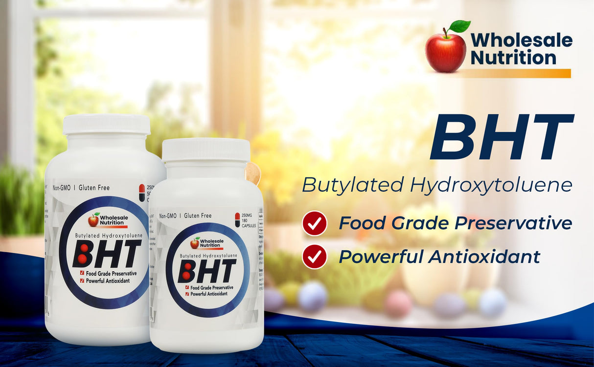 Wholesale Nutrition BHT 250mg - 500 Capsules - Potent Antioxidant Support as Butylated Hydroxytoluene, Food Grade Preservative, Non-GMO, Gluten-Free