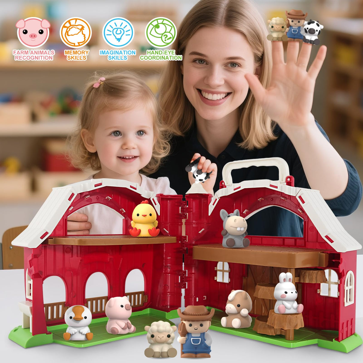 SpringFlower Toddler Toys for 1 2 3 Years Old Boys and Girls, Big Barn Toy with Farm Animal,Educational Montessori Toys, Farm Pretend Playset Toy, Christmas Birthday Gift for Toddler Baby Boys Girls