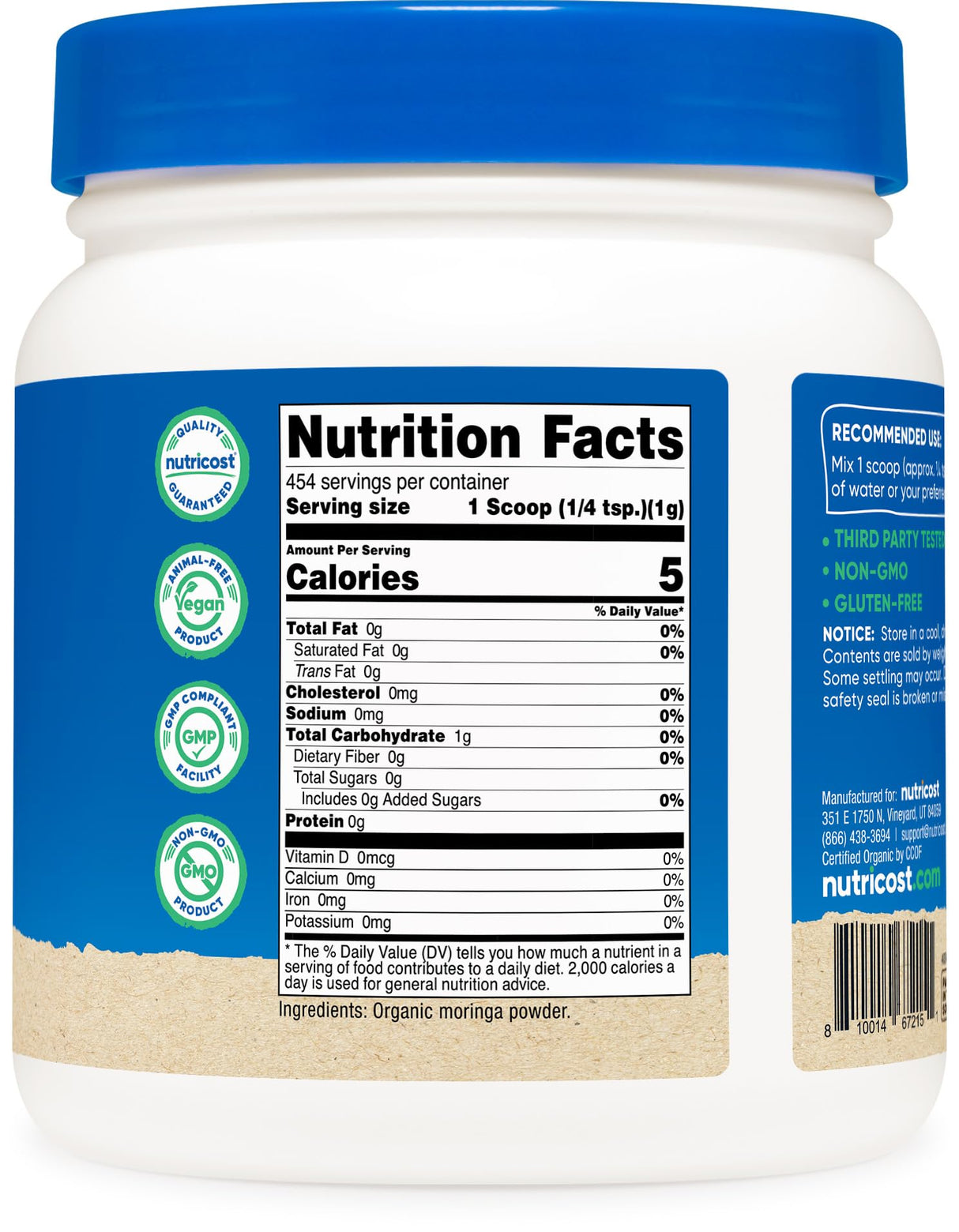 Nutricost Organic Moringa Powder 1LB (16oz) - Gluten Free, Non-GMO, Vegetarian Friendly