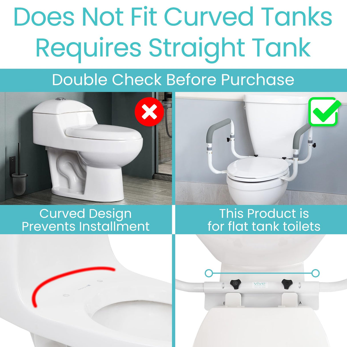 Vive Toilet Safety Rail - Adjustable Grab Bar - Compact Support Frame with Handrail for Bathroom Toilet Seat - Easy Installation for Handicap Senior Bariatrics, Elderly Balance - Padded Hand Armrest