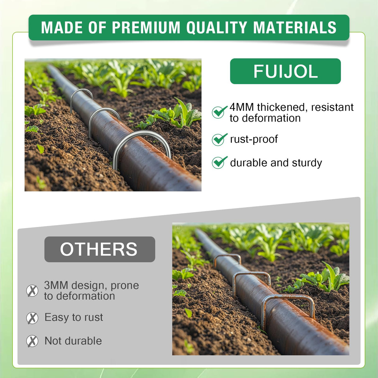 8 Gauge Landscape Staples, FUIJOL 12 Inch Heavy Duty U-Shaped Landscape Stakes, 100 Pack Galvanized Garden Staples for Weed Barrier Stakes, Ground Cover, Irrigation Tubing, Fence (100)