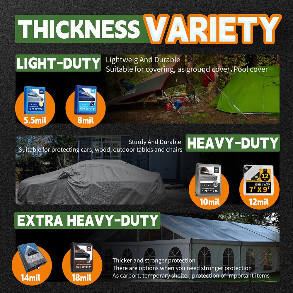 RAINDEWAY 8x10 Feet (3 Pack) Tarps Heavy Duty Waterproof,10Mil Thick Multipurpose Poly Tarp Cover with Metal Grommets and Reinforced Edges,Silver/Brown Tarp