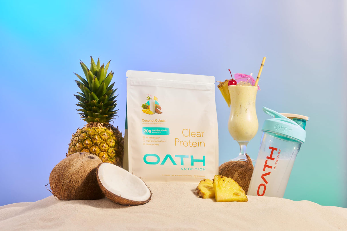 Oath Nutrition Clear Whey Isolate Protein Powder, Coconut Colada, 20g Complete Protein per Serving, No Added Sugar, Grass-Fed, 21 Servings