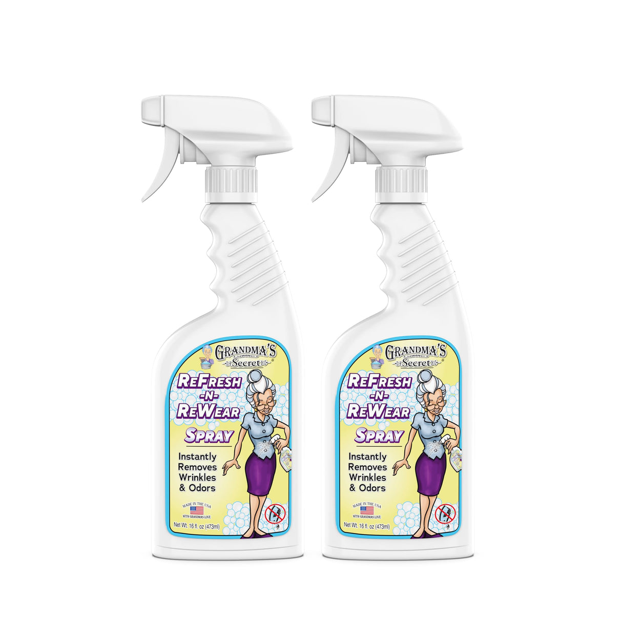 Grandma's Secret Refresh N ReWear Spray - Instantly Removes Wrinkles & Odors - Wrinkle Release, Fabric Refresher Spray, Chlorine, Bleach and Toxin-Free - 16 Ounce, 2 Pack
