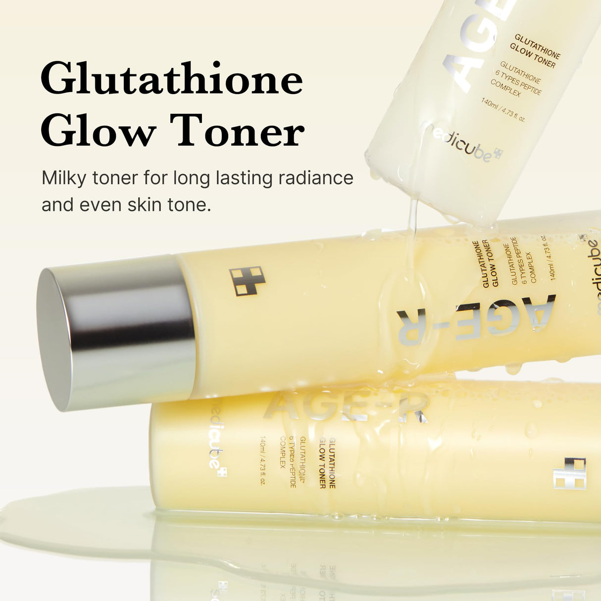 medicube Age-R Glutathione Glow Milky Toner, Low-Irritation Double Layer Toner for Glass Glow Skin with Peptide, Even Skin Tone, Radiance, Hydration, Korean Skincare