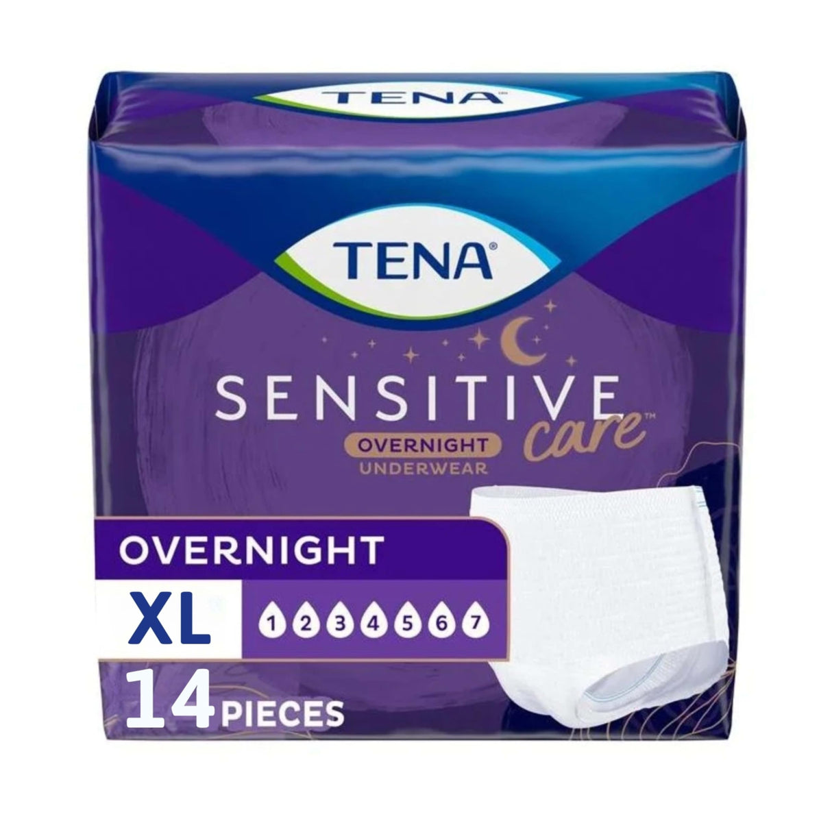 TENA Sensitive Care Overnight Incontinence Underwear for Women, Bladder Control, Postpartum, XL, 14 Count (Waist size 39in-52in)