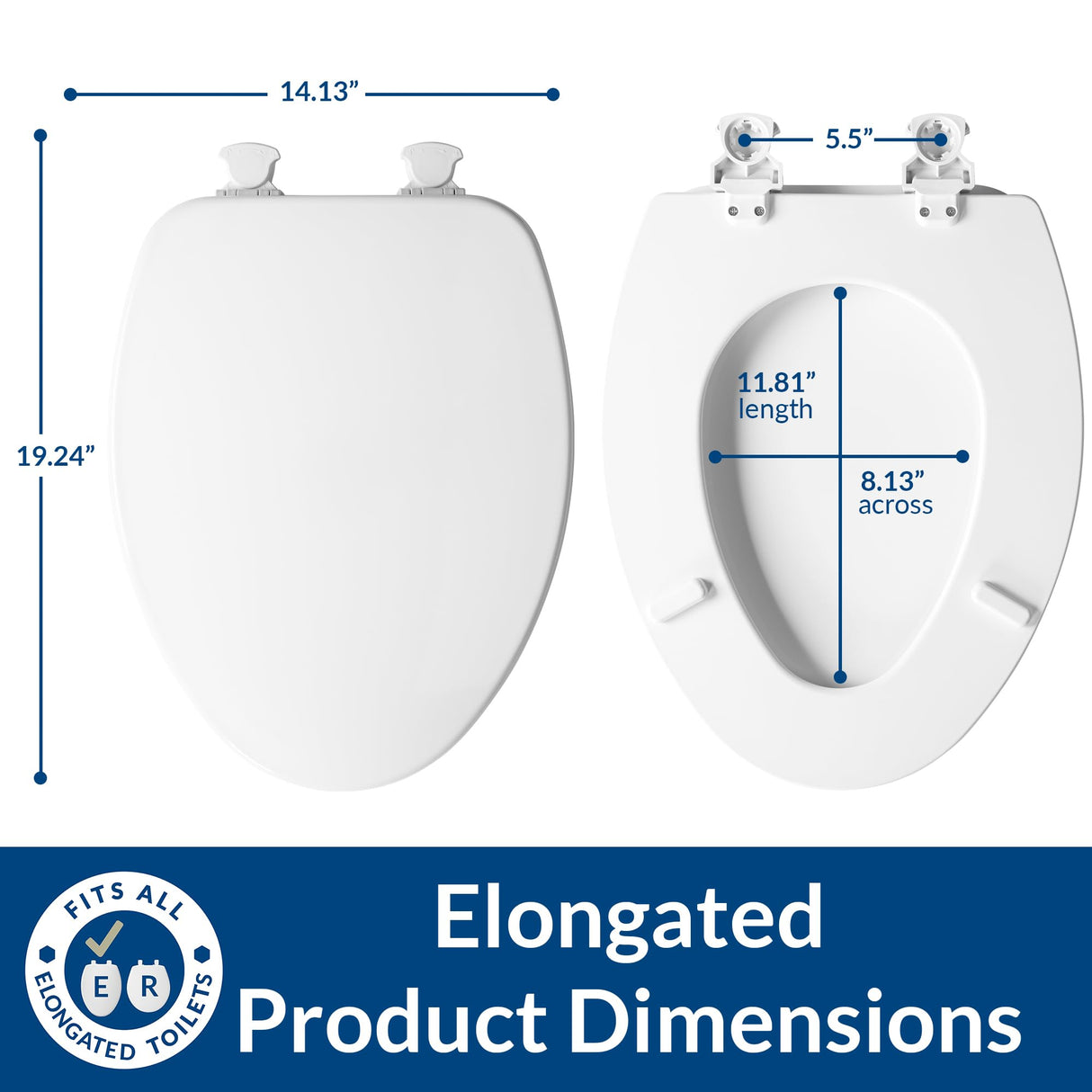 CHURCH Toilet Seat, Easy Clean Hinges Release for Deep Cleans, Durable Enameled Wood Seat, Elongated, White