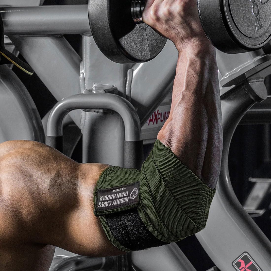 TAVIEW Elbow Wraps for Weightlifting (1 Pair), 47" Elastic Elbow Support & Compression Powerlifting, Fitness, Cross Training & Gym Workout, Elbow Straps Weight Lifting