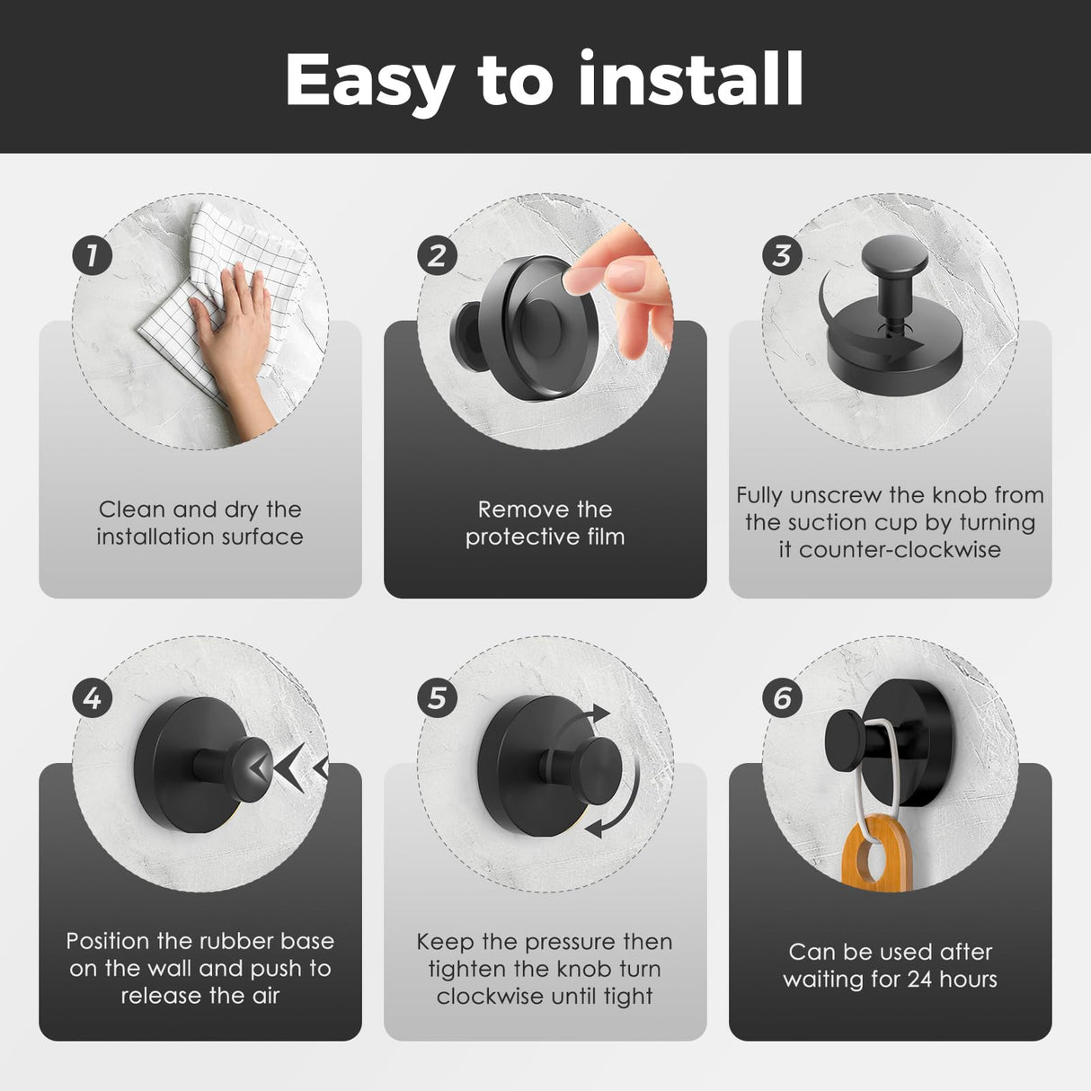WingWider Shower Hooks for Inside Shower,Suction Cup Hooks for Glass Window,Removable Towel Hooks for Bathrooms,4 Packs(Black)