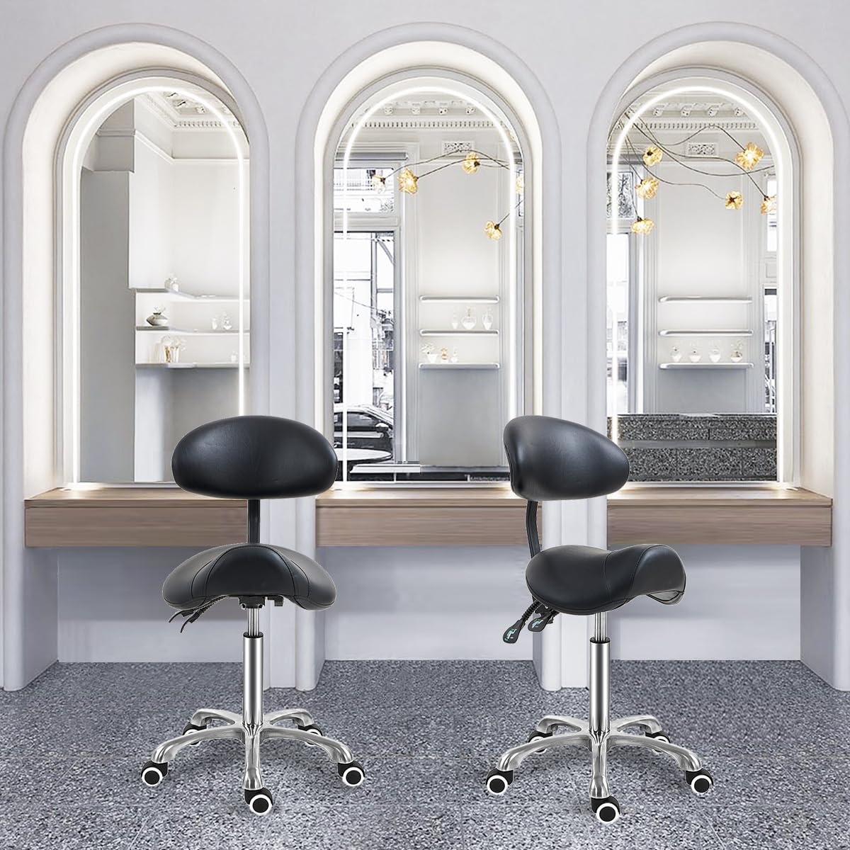 Antlu Saddle Stool Chair with Back Support, Ergonomic Esthetician Stool Chair for Salon Tattoo Spa Medical Dentist Clinic (with Backrest, Black)