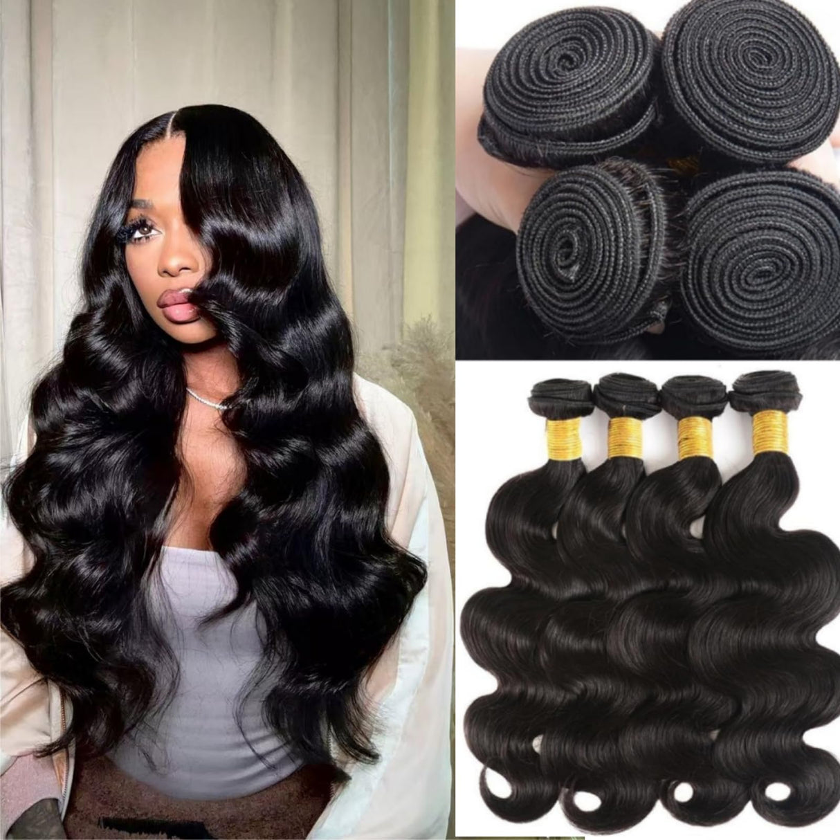 12A Body Wave Bundles Human Hair 16 18 20 22 Inch 4 Bundles Human Hair 100% Unprocessed Brazilian Body Wave Hair Extensions for Women Natural Black