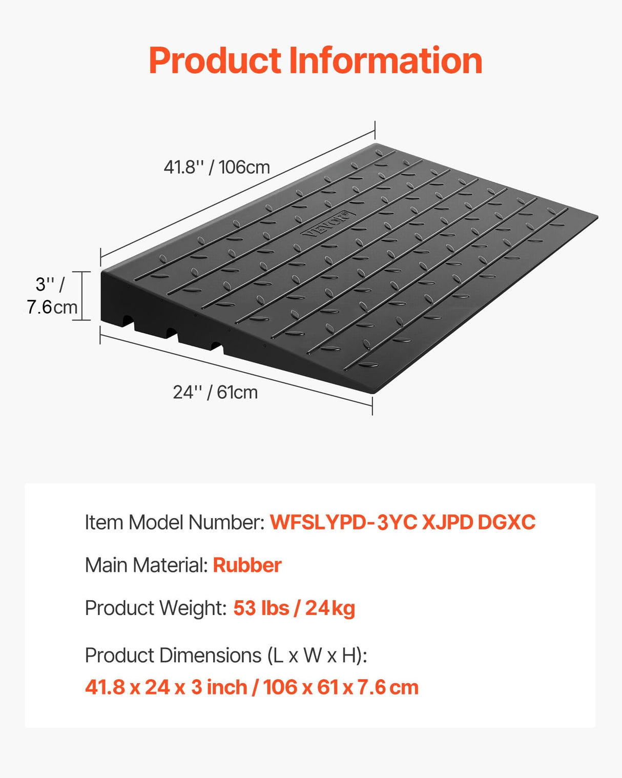 VEVOR Rubber Threshold Ramp for Doorway 3" Rise, 3 Channels Cord Cover Curb Ramp, Angled Entry Rated 2200 Lbs Load Capacity Rubber Ramp for Wheelchair and Scooter