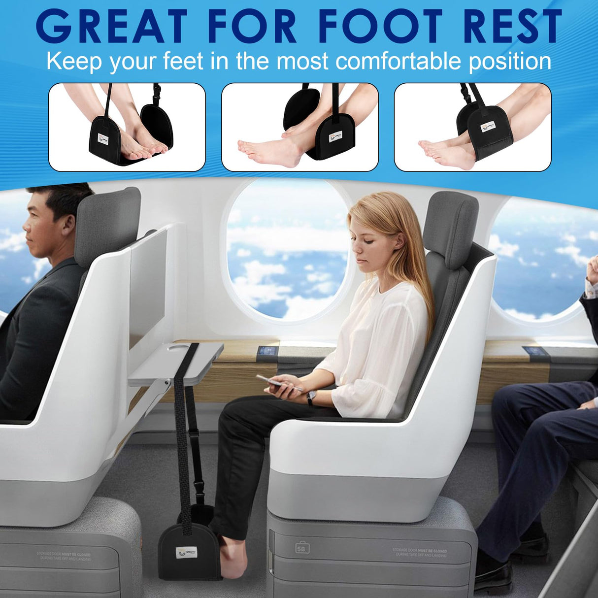 2-Pack Airplane Foot Rest - Portable and Adjustable Airplane Foot Hammock for Plane Travel to Relaxing Your Feet - Office Footrests