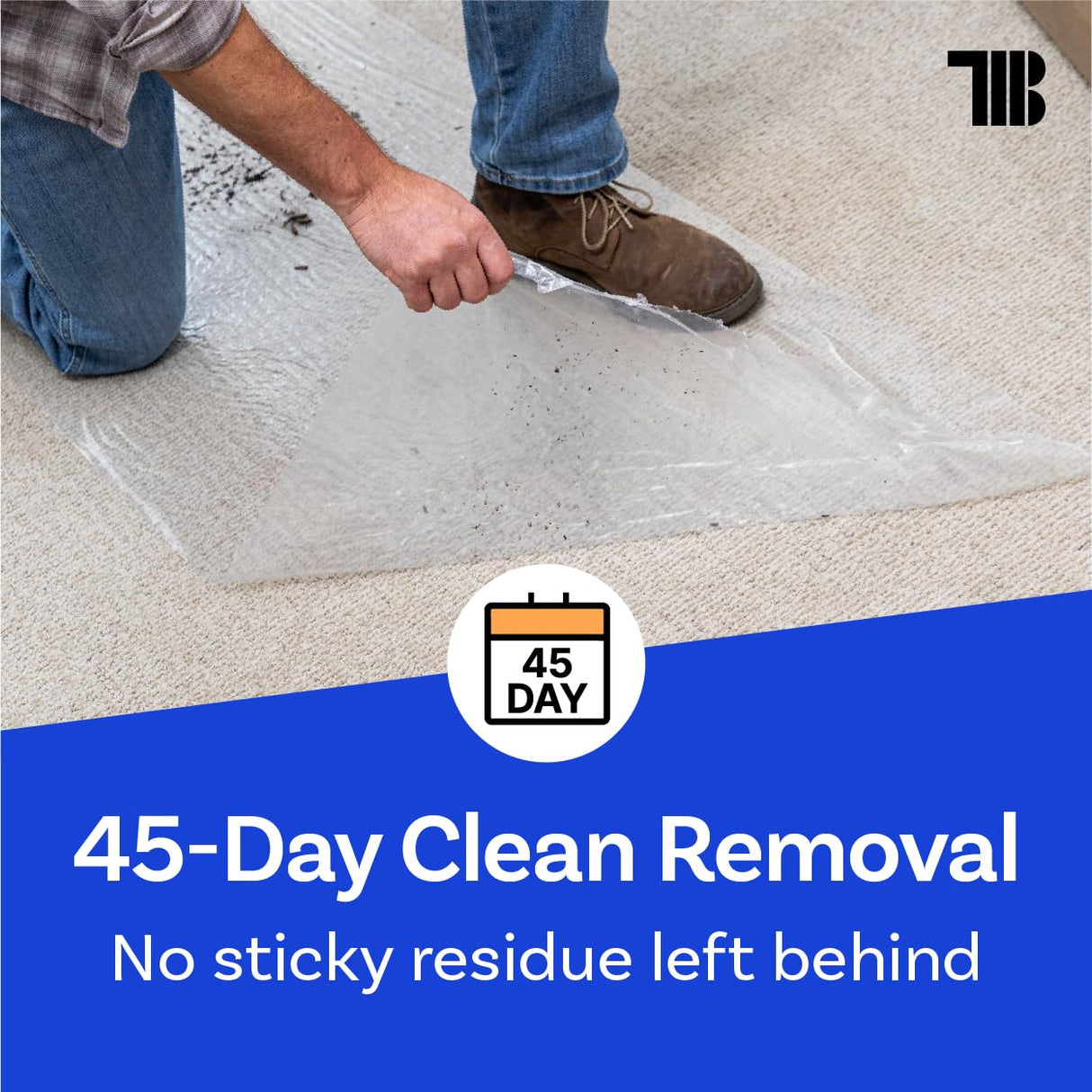 TapeManBlue Carpet Protection Film 24" x 200' roll, Self Adhesive Plastic Carpet Protector Film with Clean Removal & Easy Unwind, Durable Protection Tape to Shield Your Surface from Dirt and Spills