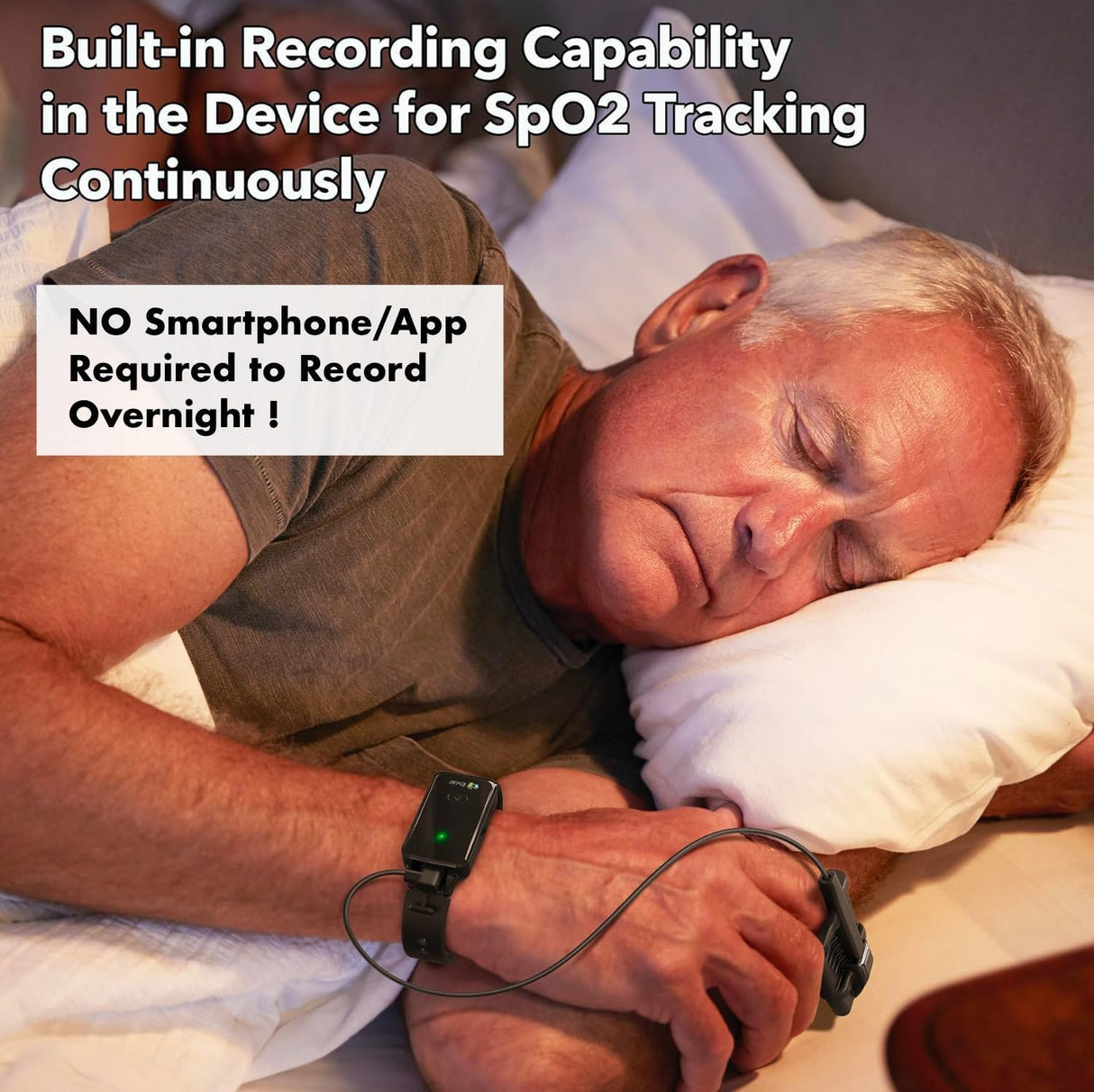 SleepO2 Wrist Recording Pulse Oximeter by EMAY | Continuous Pulse Oximeter to Record Blood Oxygen Saturation and Pulse Rate Overnight | Export Sleep Report & Raw Data