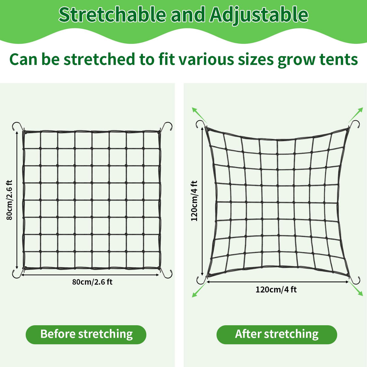 Trellis Netting, Scrog Net 4×4 ft, Heavy-Duty, Grow Tent Accessories, 2 Pcs