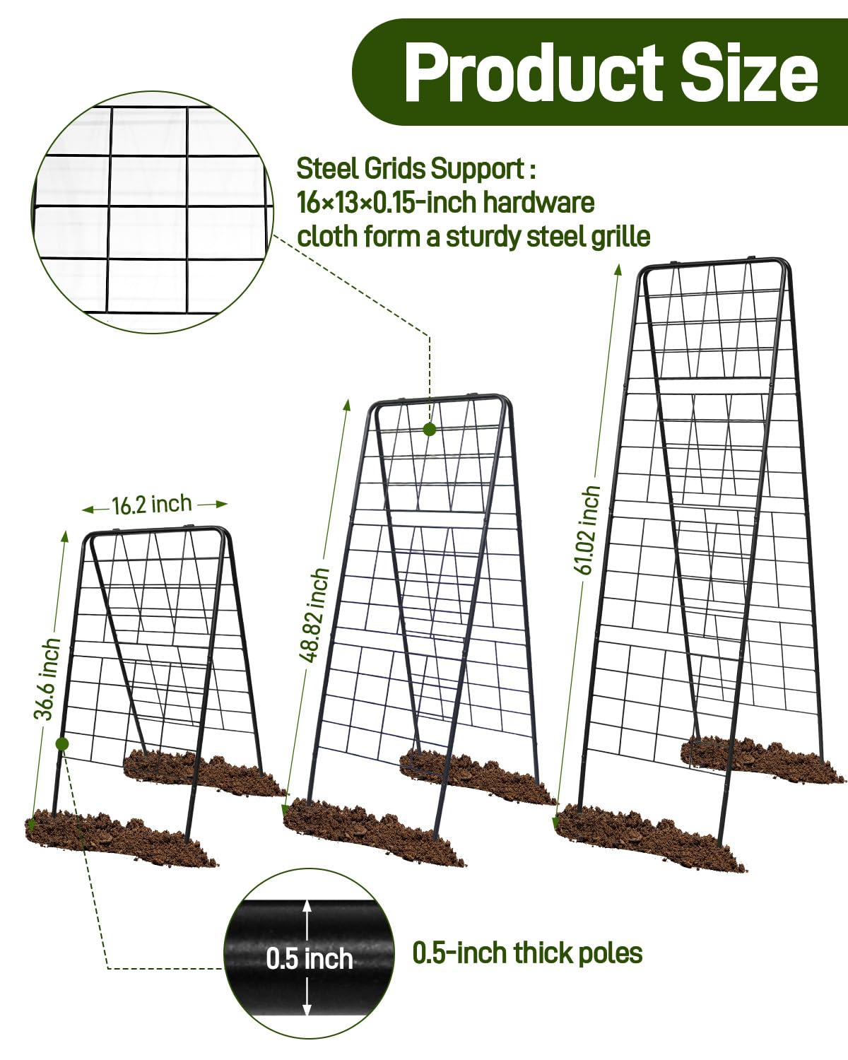 60"x16.2" Heavy Duty Steel A-Frame Garden Trellis for Climbing Plants – Rust-Proof Metal Trellis with Hardware Cloth, Perfect for Raised Beds,Cucumbers,Tomatoes & Outdoor Vines (Black)