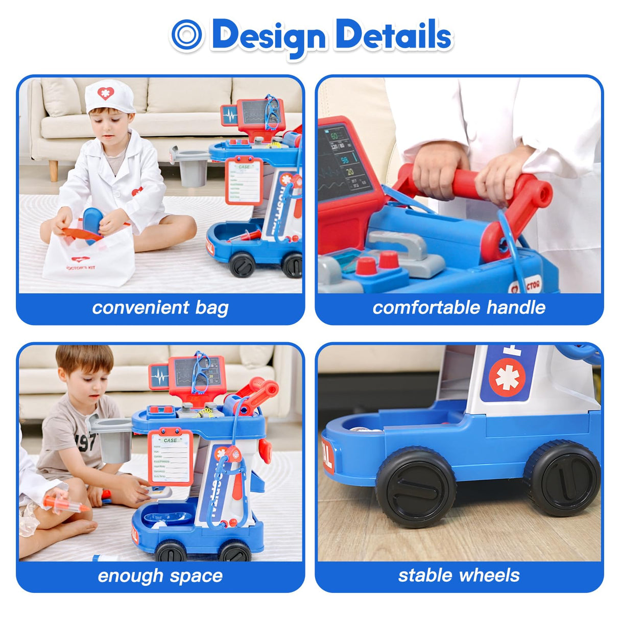 Phobby Doctor Kit for Toddlers 3 4 5, Kids Doctor Cart Play Set with Costume, Stethoscope and Medical Bag, Doctor Toy for Girls Boys Christmas Birthday Gift