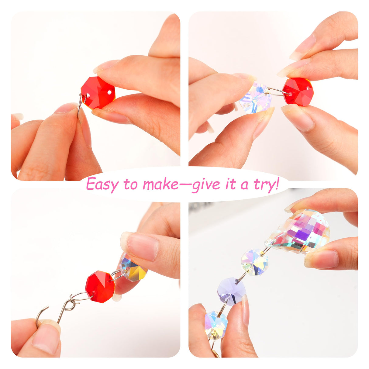 DIY Suncatchers 212pcs Sun Catchers Making Kit for Adults Clear Hanging Prism Sun Catcher with Crystals Rainbow Maker 12 Hanging Glass Prisms Parts Suncatcher Home/House Garden Decor (Creative Styles)