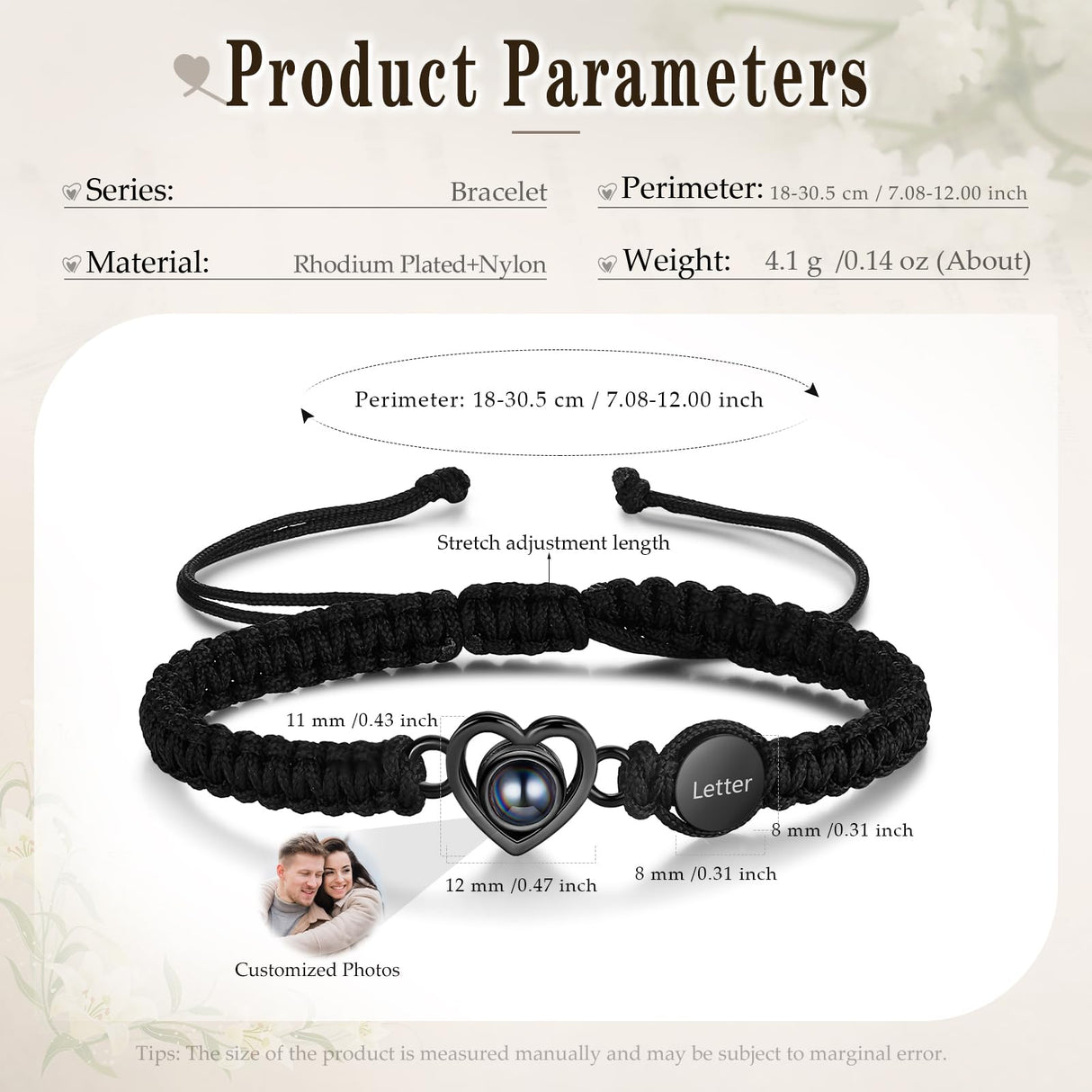 Aiemghsde Custom Bracelets with Picture inside, Personalized Gifts for Men Women, Picture Bracelet Personalized Photo ProjectionBracelet Memorial Gifts for Loved One (Black), adjustable