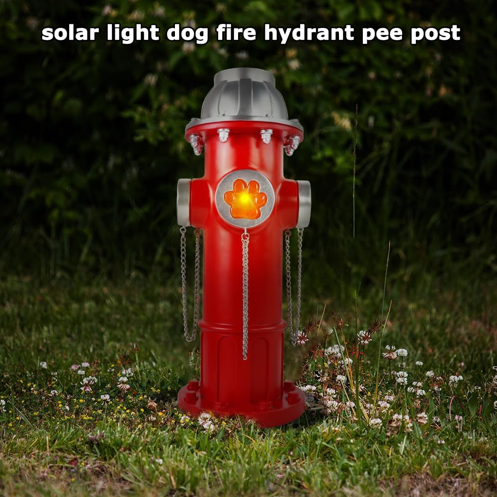 TB TIBAG Fake Fire Hydrant Statues for Dogs to Pee On, Solar Light Fire Hydrant with Glowing Paw Prints for Garden Statues Lawn Outdoor Decorations, 14.5" Tall