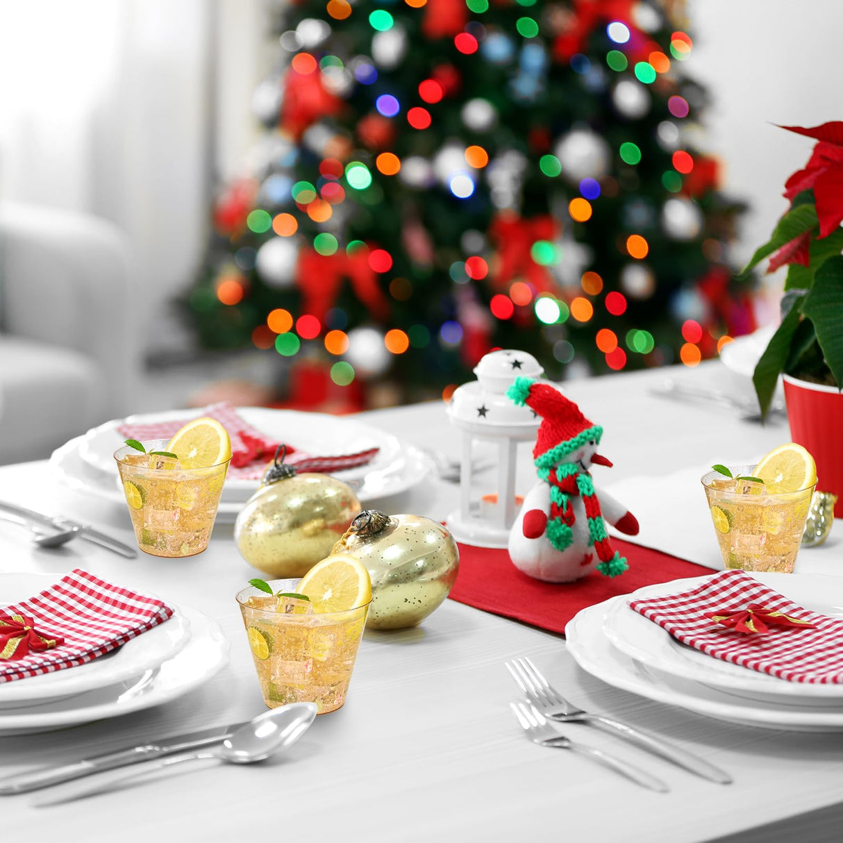 JOLLY CHEF 100 Pack 9 oz Gold Plastic Cups, Disposable Gold Glitter Plastic Cups Perfect for Wedding Thanksgiving, Christmas Party Cups