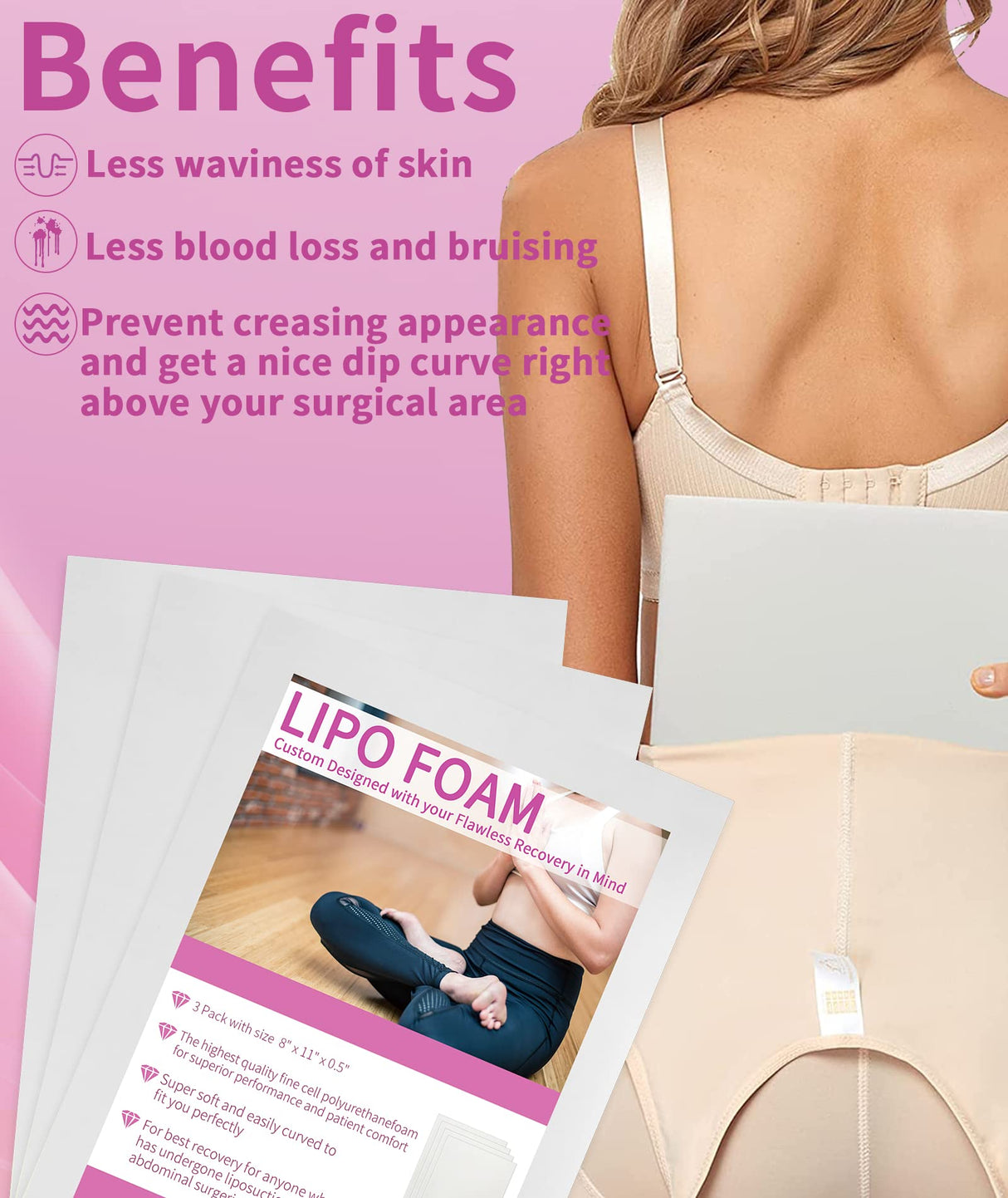 Birllaid Lipo Foam Pads, Bbl Foam Boards,Help Out When Using Ab Board Compression Garments Tummy Tuck, 3 Pack Liposuction Surgery Foam Sheet for Recovery