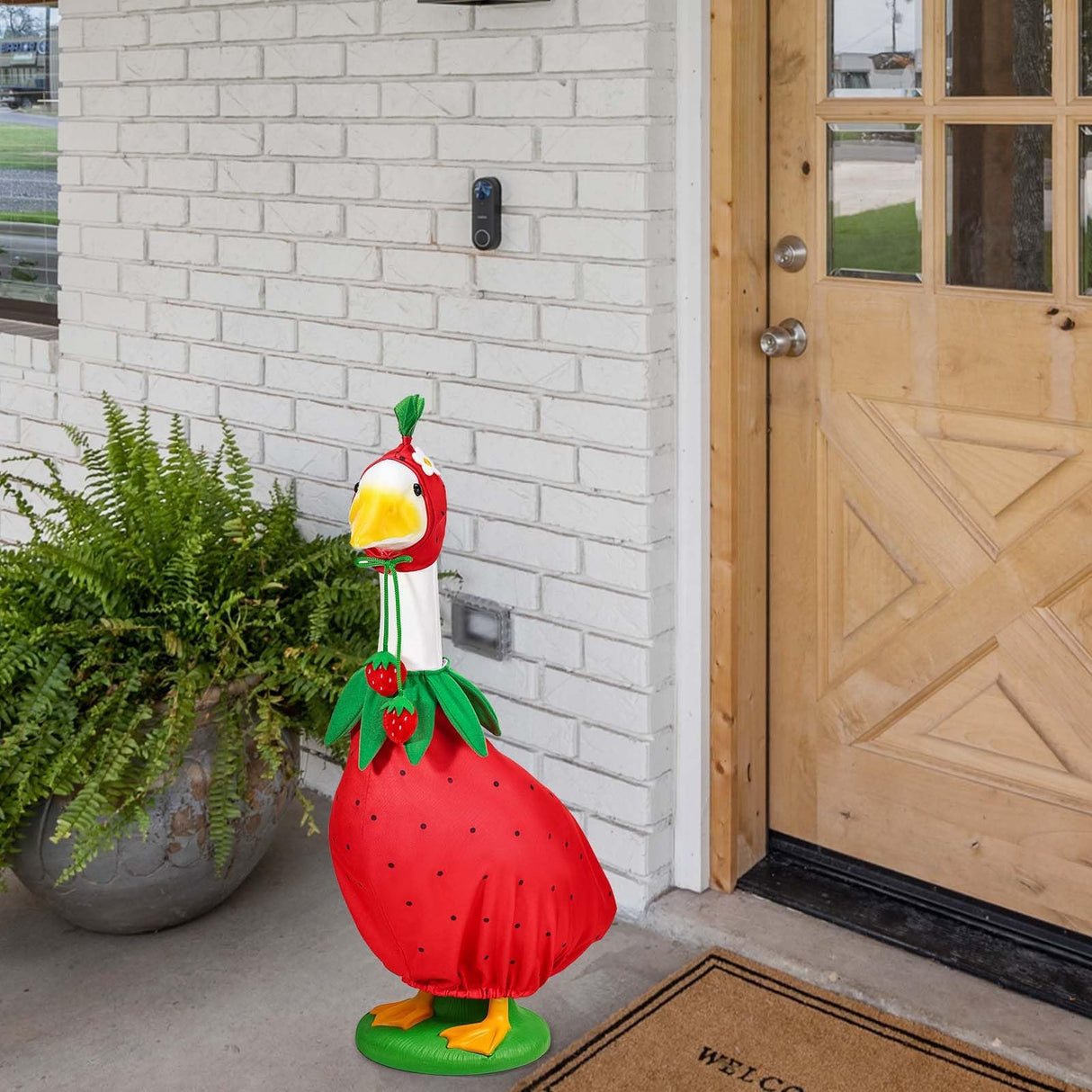 GANSHAYA Strawberry Porch Goose Outfits Strawberry Goose Clothes for Outdoor Garden Yard Patio Lawn Goose Statue