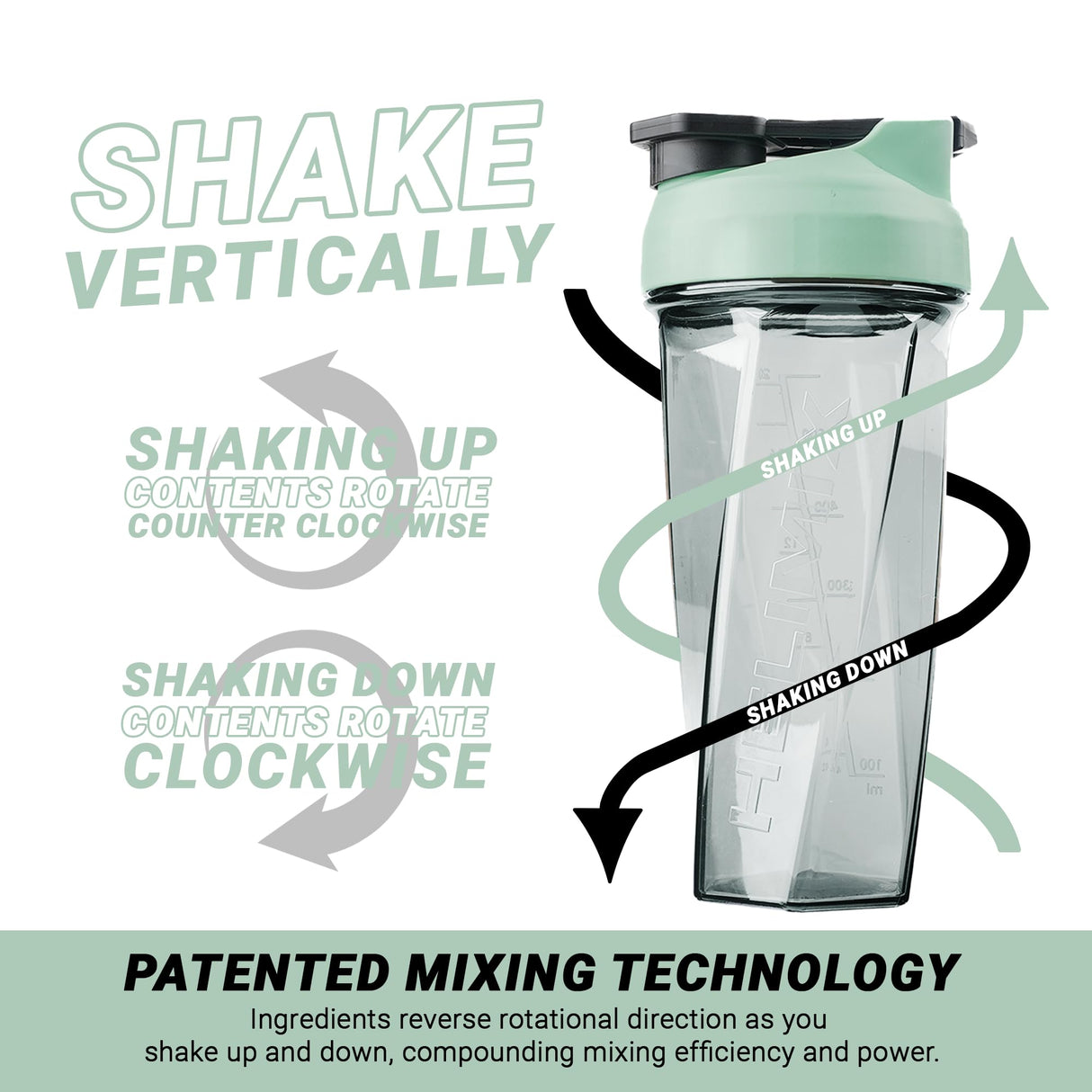 HELIMIX 2.0 Vortex Blender Shaker Bottle Holds upto 28oz | No Blending Ball or Whisk | USA Made | Portable Pre Workout Whey Protein Drink Shaker Cup | Mixes Cocktails Smoothies Shakes | Top Rack Safe